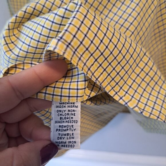 Ralph Lauren Classic Fit Mens Micro Plaid Yellow & Blue Mens‎ Shirt Size 15.1/2 - Picture 10 of 11